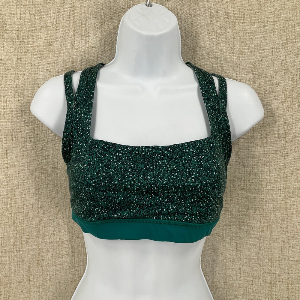 Lululemon Sports Bra Womens 8 Green Strappy Racerback Square Neck Athletic